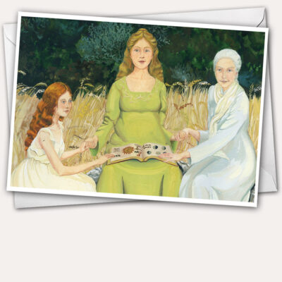 pregnant woman, pregnant goddess, maiden, three generations, mother daughter and grandmother, women in long gowns