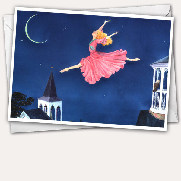 leaping woman, leaping fairy, fairy, ballet, grand jeté, New England cupola, Midsummer's Eve
