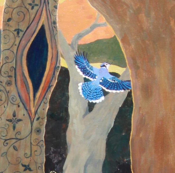 bluejay in flight, fairytale bird