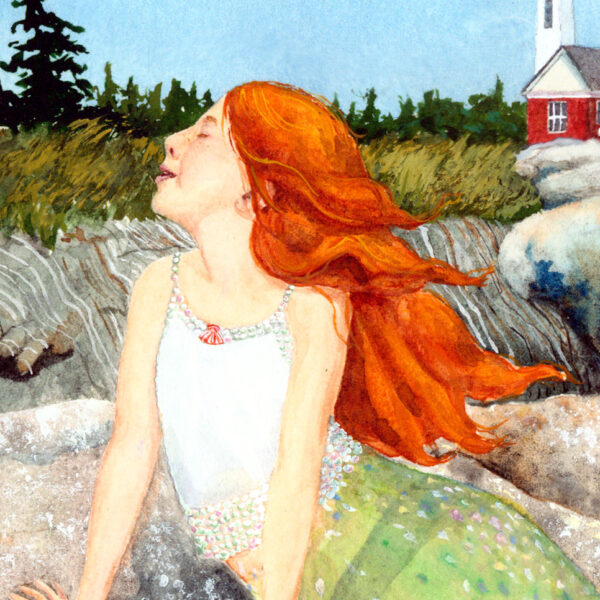 little mermaid, Maine mermaid, little red haired girl, red head, mermaid watercolor
