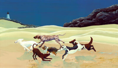 dog pack, afghan hound, Plott coon hound, dogs on beach, dogs running, dog running, afghan hound running, friendly dogs, dog print, dog painting, afghan hound painting