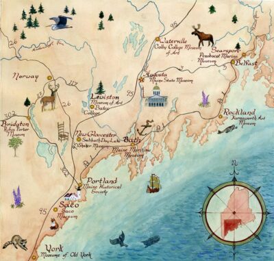 Illustrated Maine Map of Maine Folk Art Trail