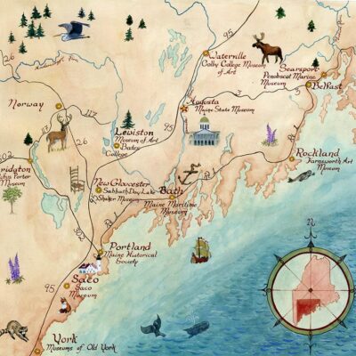 Illustrated Maine Map of Maine Folk Art Trail