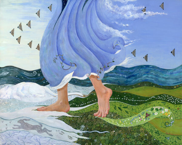 The Spring Maiden walks across the land, chasing away snow and ice with blue skies and flowers
