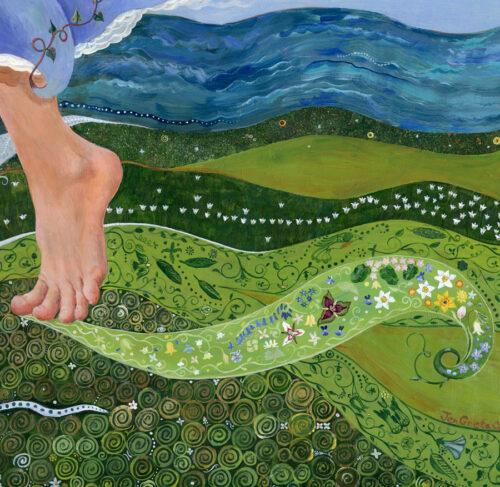 Flower pattern detail from Jen Greta Cart greeting card, "Lady of Spring.