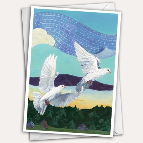 White doves greeting card by Jen Greta Cart