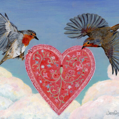 English Robins with Heart by Jen Greta Cart
