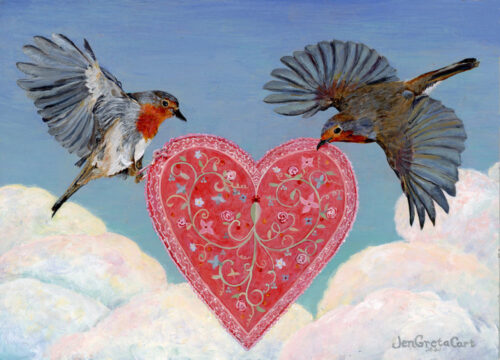 English Robins with Heart by Jen Greta Cart
