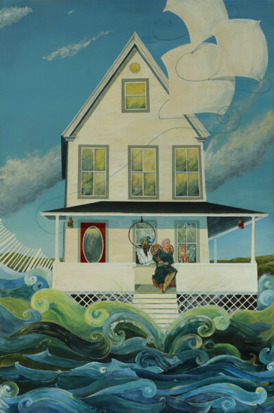 Print of Painting of house magically sailing out to sea