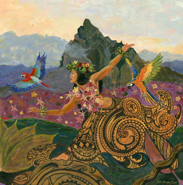 hula painting, French Polynesia dance painting, South Pacific tatoo designs.